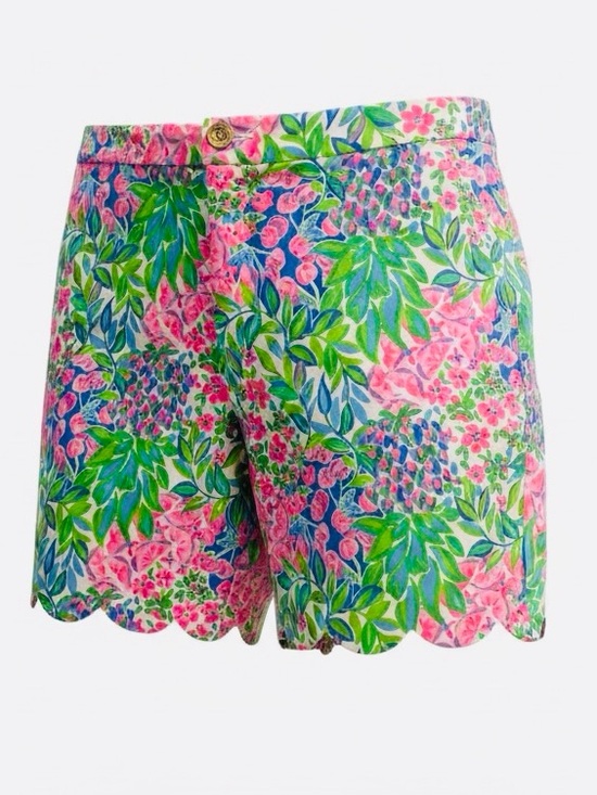 Lilly Pulitzer Pants - Lilly Pulitzer Pink, Green & Blue Floral Scalloped Shorts Size 10